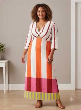 Maxi Striped Dress with Front Cutout Size XL - NEW